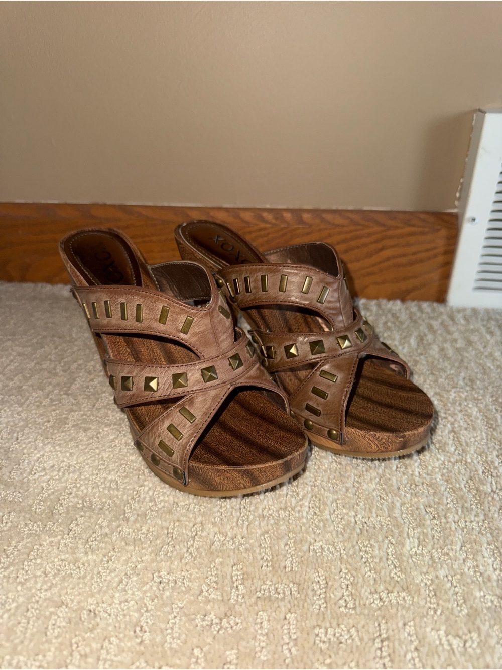 Brown Studded Slip-On Women's Heels